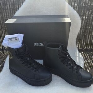 Versace Black High-Top Sneakers with Gold Logo